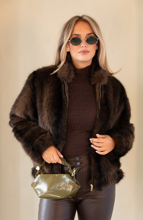 Kimara Hailey Faux Fur Cropped Jacket HAILEY - Medina Mist Brown