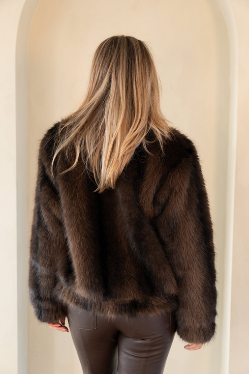 Kimara Hailey Faux Fur Cropped Jacket HAILEY - Medina Mist Brown