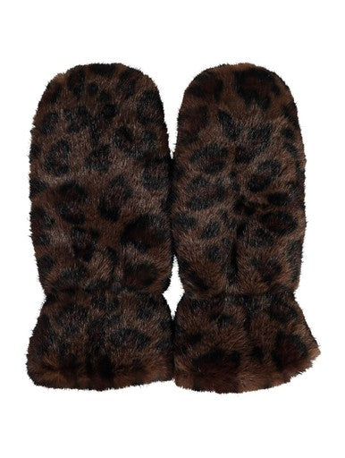 Hailys Mi44ndi Plush Faux Fur Leopard Print Mittens HFA62608018L - Leopard