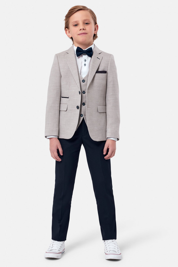 Benetti 3-Piece Boys Harold Beige & Navy Suit