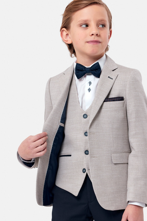 Benetti 3-Piece Boys Harold Beige & Navy Suit