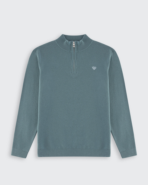 Walker and Hunt Huxley Quarter Zip Knit Sage Green Merino Wool Blend
