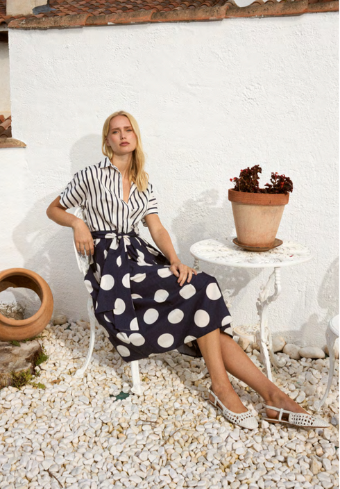 Bariloche Daroca Polka Dot & Stripe Cotton Dress Ink/White – 87171478