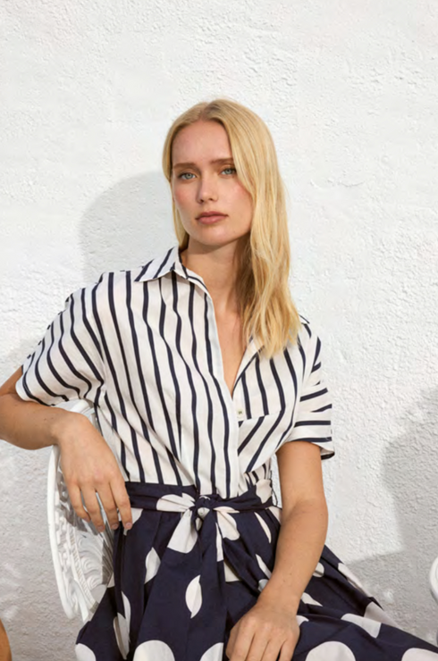 Bariloche Daroca Polka Dot & Stripe Cotton Dress Ink/White – 87171478