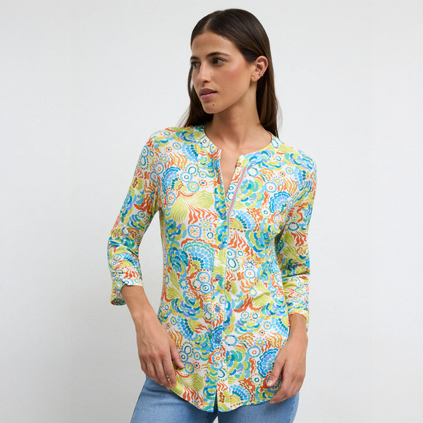 Tinta Bariloche Bruna Abstract Swirl Buttoned Blouse – Lime/Multi 39347107