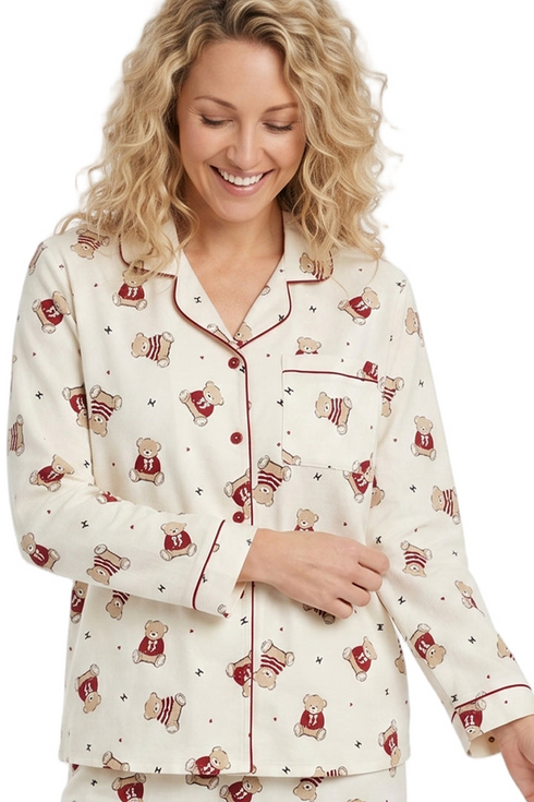 Indigo Sky Womens Teddy Cotton Wincey Pyjama Set IN48989IVORY - Ivory