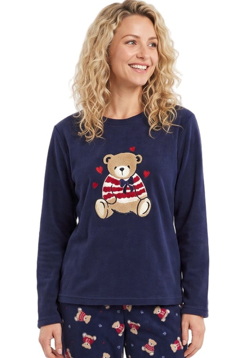 Indigo Sky Teddy Bear Applique Flleece Jogger Pyjama Set IN50032 NVY - Navy