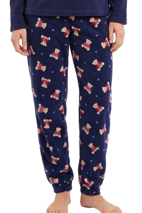 Indigo Sky Teddy Bear Applique Flleece Jogger Pyjama Set IN50032 NVY - Navy
