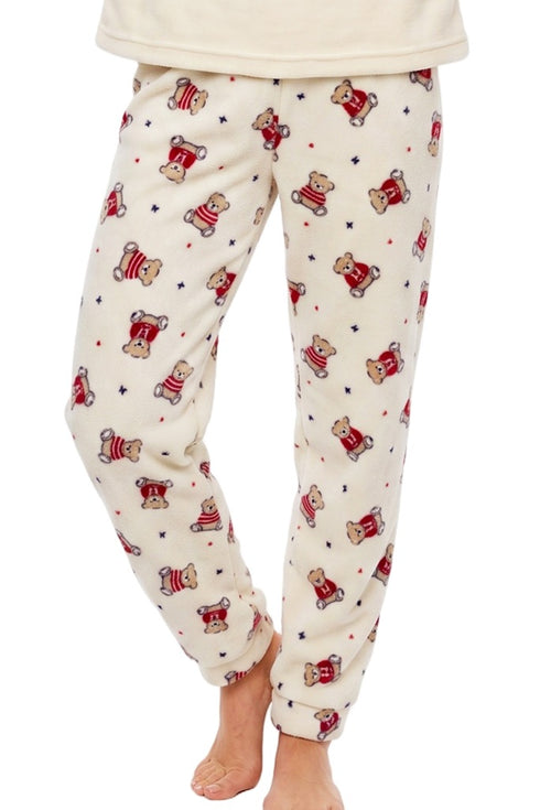 Indigo Sky Teddy Bear Applique Microfleece Jogger Pyjama Set IN50032IVORY - Ivory
