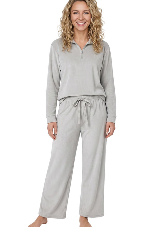 Indigo Sky Luxe Brushed Fleece Quarter Zip Wide Leg Loungewear Set IN50034 GRY - Silver Grey