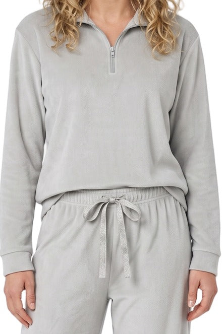 Indigo Sky Luxe Brushed Fleece Quarter Zip Wide Leg Loungewear Set IN50034 GRY - Silver Grey
