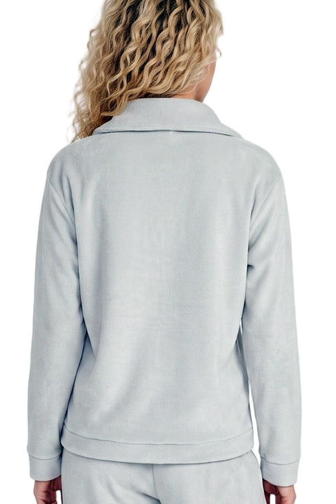 Indigo Sky Luxe Brushed Fleece Quarter Zip Wide Leg Loungewear Set IN50034 GRY - Silver Grey