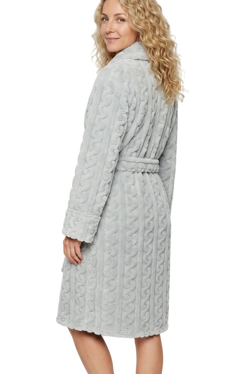 Indigo Sky Womens Cable Effect Fleece Robe IN50036 GRY - Grey
