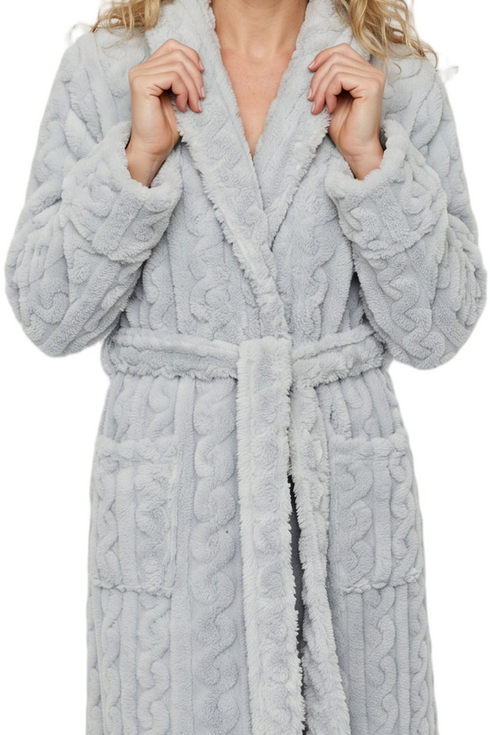 Indigo Sky Womens Cable Effect Fleece Robe IN50036 GRY - Grey