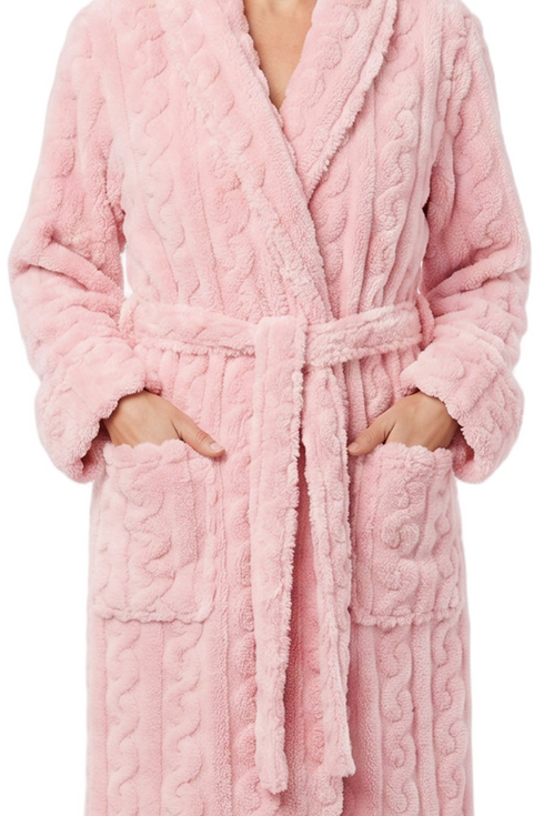 Indigo Sky Womens Cable Effect Fleece Robe IN50036 PNK - Pink