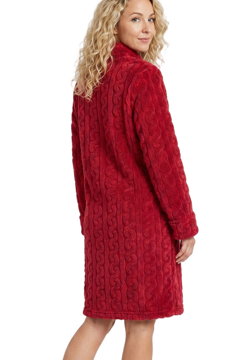 Indigo Sky Womens Cable Effect Fleece Zip Robe IN50055 RED - Red