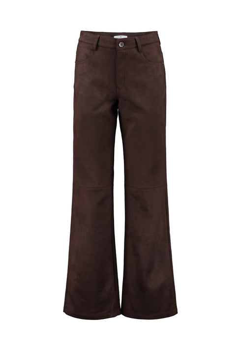 Hailys He44ather Faux Suede Flare Leg Trousers INT-2601093 - Cocoa Brown