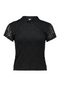 Hailys Womens Na44dire Asymmetric Button Lace Short Sleeve Top JY-21070 - Black