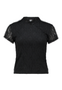 Hailys Womens Na44dire Asymmetric Button Lace Short Sleeve Top JY-21070 - Black