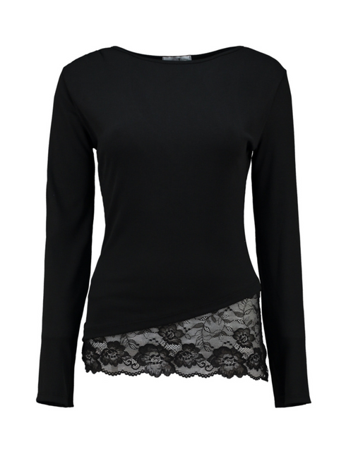 Hailys Ladies Me44dina Lace Trim Top - Black JY-21082