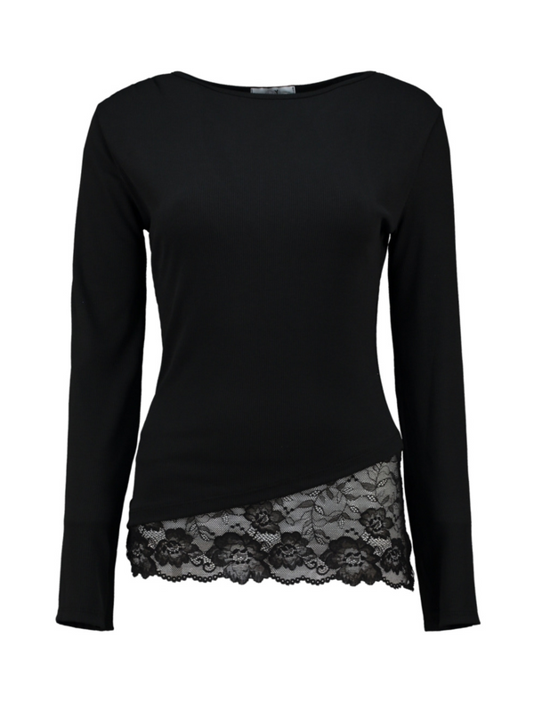 Hailys Ladies Me44dina Lace Trim Top - Black JY-21082