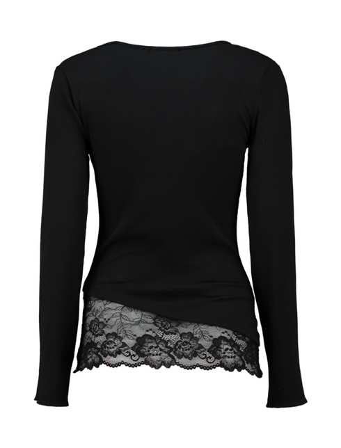 Hailys Ladies Me44dina Lace Trim Top - Black JY-21082