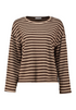 Hailys Womens Pa44vella Long Sleeve Striped Rhinestone Top JY-21133 - Beige/Cocoa Stripe