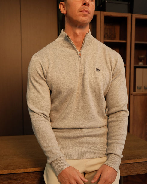 Walker & Hunt Grey Knitted 1/4 Zip Hunter - Premium Cotton Sweater