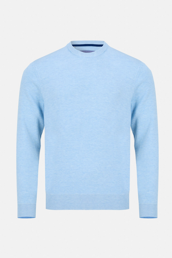 Benetti Menswear Julius Sky Crew Neck Premium Cotton Knit Sweater