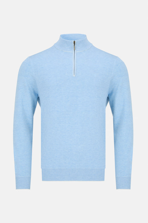 Benetti Menswear Julius Sky Blue 1/4 Zip Premium Cotton Knit Sweater
