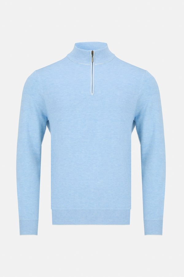 Benetti Menswear Julius Sky Blue 1/4 Zip Premium Cotton Knit Sweater