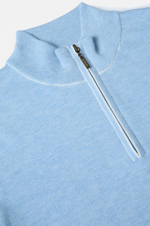 Benetti Menswear Julius Sky Blue 1/4 Zip Premium Cotton Knit Sweater