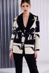 Kate Cooper Print One Button Jacket With Contrast Collar Black Champagne Luxury Occasionwear KCAW261