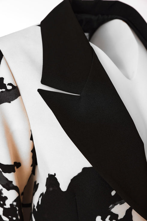 Kate Cooper Print One Button Jacket With Contrast Collar Black Champagne Luxury Occasionwear KCAW261