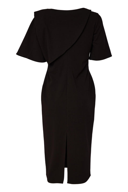 Kate Cooper Shawl Neckline Dress With Short Sleeve Black Champagne Luxury Occasionwear KCAW26102