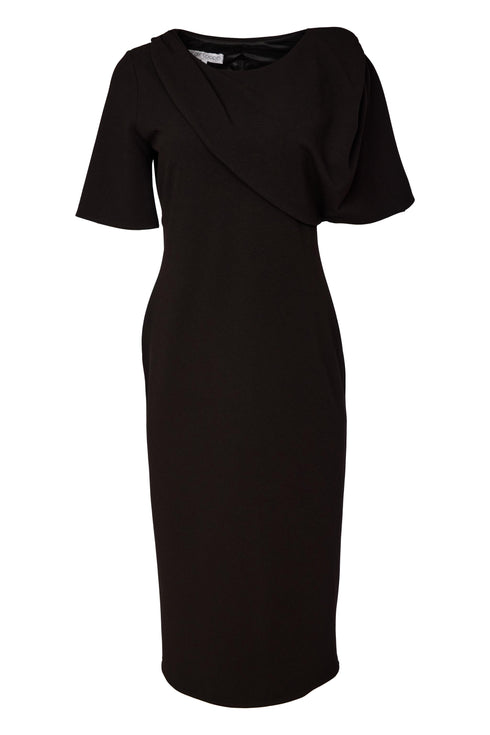 Kate Cooper Shawl Neckline Dress With Short Sleeve Black Champagne Luxury Occasionwear KCAW26102