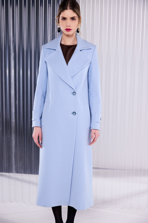 Kate Cooper Wool Mix Coat Sleeve Tabs Arctic Blue Luxury Long Line Occasionwear KCAW26103