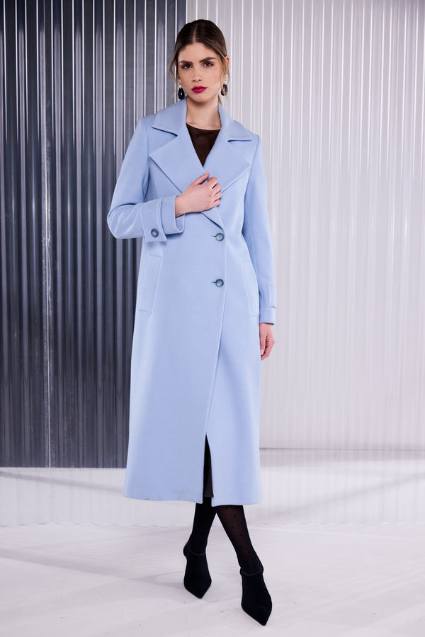 Kate Cooper Wool Mix Coat Sleeve Tabs Arctic Blue Luxury Long Line Occasionwear KCAW26103