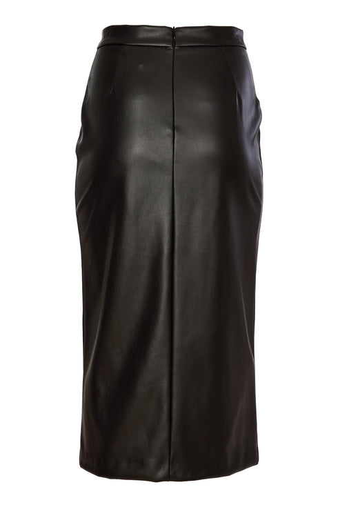 Kate Cooper Leatherette Straight Skirt With Front Slit Black Luxury Faux Leather Pencil Skirt KCAW26