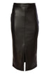 Kate Cooper Leatherette Straight Skirt With Front Slit Black Luxury Faux Leather Pencil Skirt KCAW26