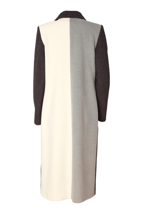 Kate Cooper Cream & Silver Block Colour Wool Mix Coat KCAW26117