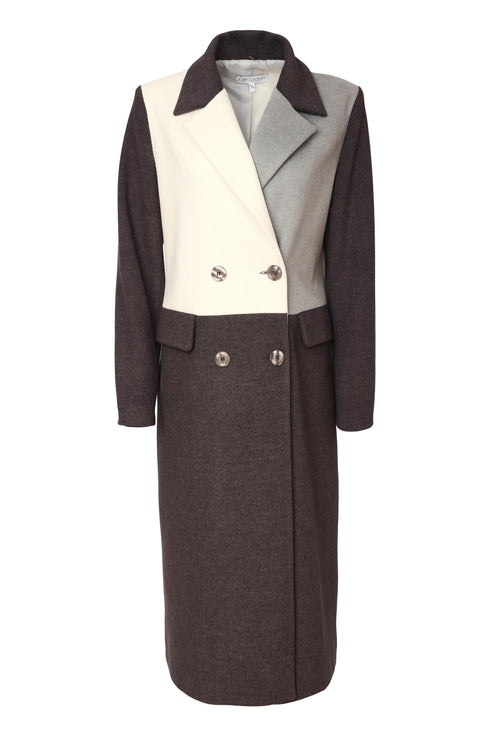 Kate Cooper Cream & Silver Block Colour Wool Mix Coat KCAW26117