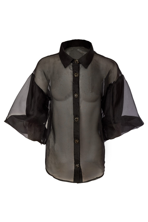 Kate Cooper Organza Blouse With Jewel Button KCAW26123 Black
