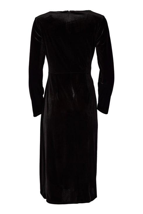 Kate Cooper Velvet Dress With Pleated Detail at Side With Trim in Chocolate KCAW26126