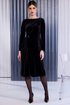 Kate Cooper Velvet Dress With Pleated Detail at Side With Trim in Chocolate KCAW26126