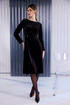 Kate Cooper Velvet Dress With Pleated Detail at Side With Trim in Chocolate KCAW26126