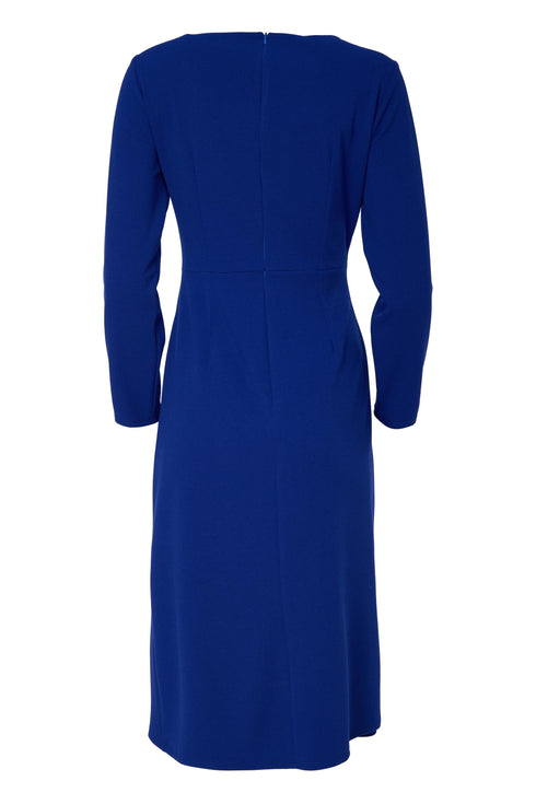 Kate Cooper Round Neck Plain Dress With Pleated Detail with Side With Trim in True Blue KCAW26127