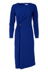 Kate Cooper Round Neck Plain Dress With Pleated Detail with Side With Trim in True Blue KCAW26127