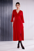 Kate Cooper Wrap Over Flared Dress With Slit in Red KCAW26131