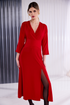 Kate Cooper Wrap Over Flared Dress With Slit in Red KCAW26131